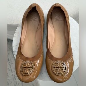 Tory Burch Brown Flats with Gold Logo